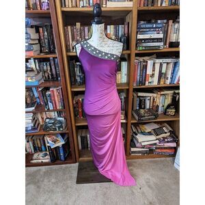 JUNO purple ombre one shoulder maxi gown sz small nwt sparkly collar